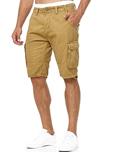 Indicode Herren Blixt Cargo Shorts mit 6 Taschen inkl. Gürtel aus 100% Baumwolle | Kurze Hose Sommer Herrenshorts Short Men Pants Cargohose Bermuda Sommerhose kurz für Männer Amber S