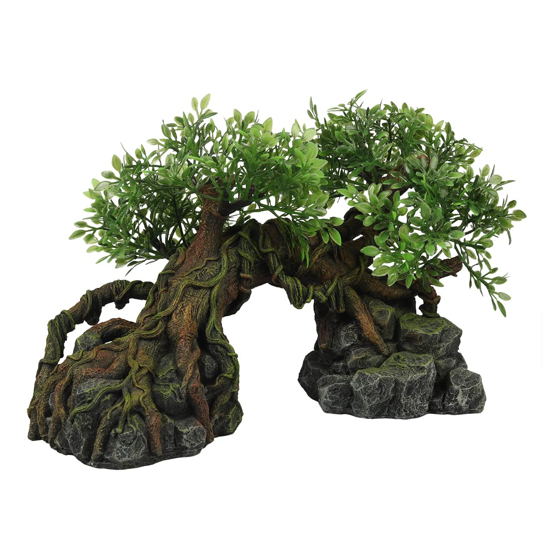 Terra Della, Ornament für Terrarium, Dschungelbaum, 22,5 x 11,5 x 13 cm, Mehrfarbig, ungiftig und pH-neutral, mit synthetischen Pflanzen, naturgetreu, extrem detailliert, geeignet für Terrarien