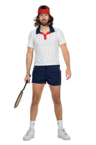 Wilbers & Wilbers Retro Tennis-Spieler Herren-Kostüm - Zweiteiliges Fasching Kostüm Set - Weiß/Blau - Größe 58