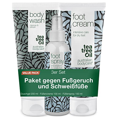 Fußpflege-Set mit Teebaumöl: Körperwäsche, Creme und Spray - Beruhigende Linderung für Athleten, Läufer und jedermann - Anti-Pilz-, Feuchtigkeits- und Deodorierungsformel - Gesunde Füße garantiert