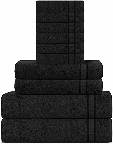 Handtuch-Set Sweet Needle aus 600 g/m² superweicher Baumwolle, Schwarz - 2 Badetücher, 2 Handtücher und 6 Handtücher - doppellagig, saugfähig und weich für Bad-Accessoires (10 Stück)