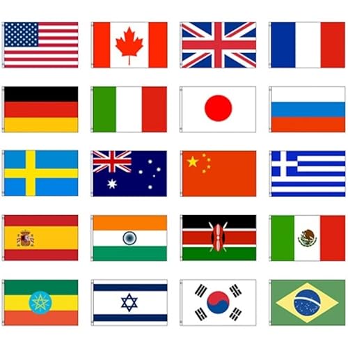 International 3 x 5 Flagge Set von 20 Tüllen Tüllen Tüllen Country Länder Flaggen aus Polyester Banner Messing House Banner Messing farbbeständige doppelt genäht Premium Qualität