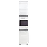trendteam smart living - Hochschrank Schrank - Badezimmer - Set One - Aufbaumaß (BxHxT) 37 x 182 x 31 cm - Farbe Weiß mit Sardegna Rauchsilber - 133610303