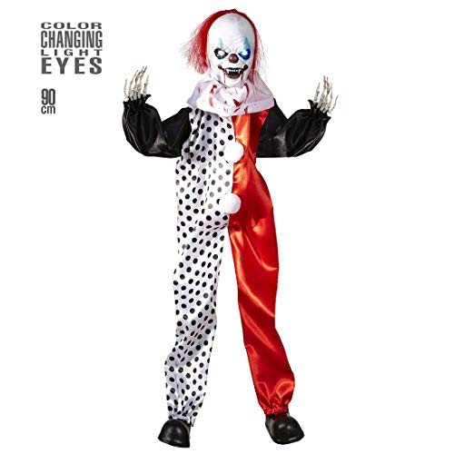 Amakando Schaurige Halloween-Hängedeko Killer-Clown mit farbändernden Augen / 90cm / Gruselige Deko-Figur für Spukhäuser/Bestens geeignet zu Mottoparty & Halloween