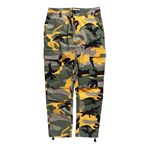 Mxssi Farbe Camo BDU Camouflage Cargo Pants Männer Frauen Casual Streetwear Taschen Jogger Orange Tactical Sweatpants Hip Hop Hosen Gelb XL