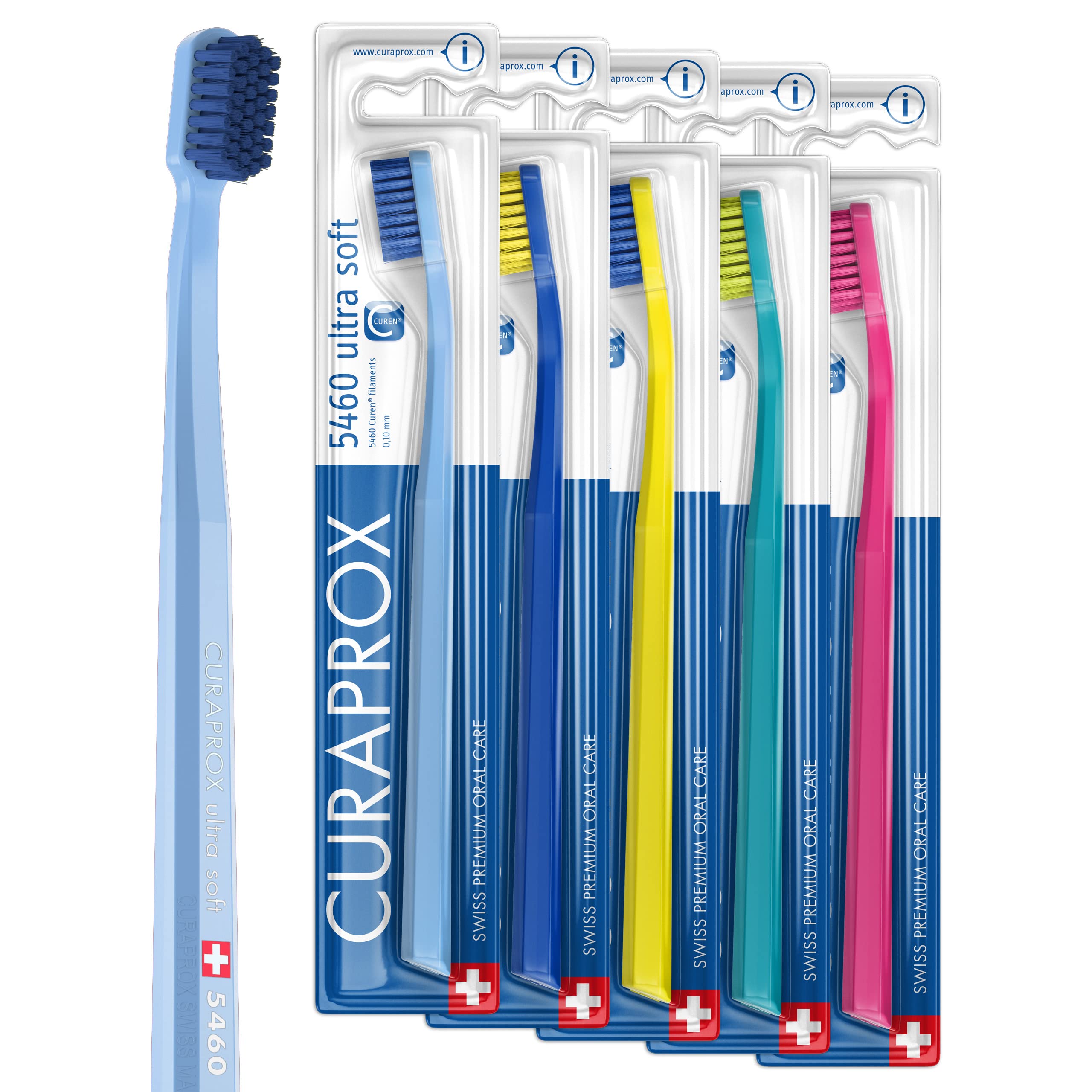 Curaprox 5 x Zahnbürste CS 5460 Ultra Soft - Handzahnbürste für Erwachsene mit 5460 Ultra Soft CUREN Borsten - 5 Stück, zufällige Farbe