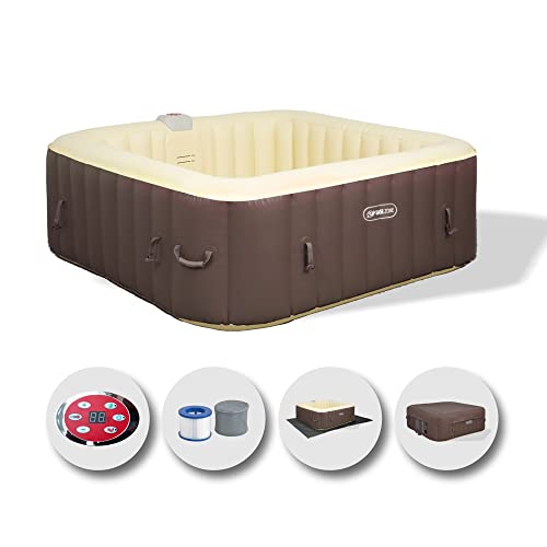 EASE.ZONE SPA Aufblasbarer Whirlpool, beheizbar, 4 – 6 Personen, 185 x 65 cm, superleise integrierte Pumpe, Braun