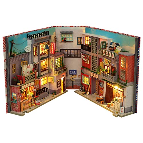 DIY Book Nook Kit, DIY 3D Puzzle LED Puppenhäuser Bücherecke Bücherregal Insert Dekor, Holz Buchecke Bausatz Modellbausatz Kreativität, Geschenk
