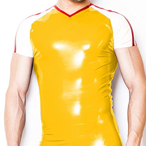 Pure Latex Herren Hübsche Top Mode Kurzarm Gelb Rot und Weiß Jacke Größe XXS-XXL-Weiß_M.