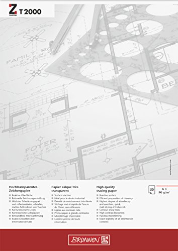 Brunnen 1047369 Zeichen-/Entwurfblock (A3, 90g/m² 50 Blatt transparentes Zeichenpapier ZANDERS T 2000)
