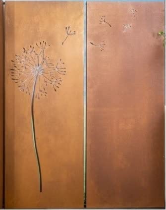 Primaterra 2er Set: Rostiges Sichtschutz-Element - Edelrost Pusteblume inkl. Pusteblume 2 Erweiterung, Höhe 158cm - 2 x 60cm, zum stecken oder fest verschrauben