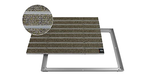 EMCO Eingangsmatte DIPLOMAT Large Rips sand 12mm + ALU Rahmen Fußmatte Schmutzfangmatte Fußabtreter Antirutschmatte, Größe:750 x 500 mm