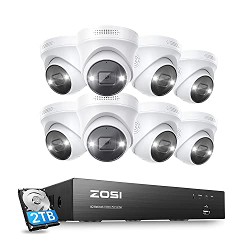 ZOSI C225 4K Überwachungskamera Set, 8X 8MP PoE IP Dome Kamera Überwachung Aussen mit 8CH NVR 2TB HDD, 2-Wege Audio, KI Personenerkennung, Farbnachtsicht, 24/7 Videoüberwachung