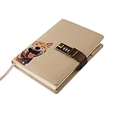 ToiM Notizbuch mit niedlichem Tiermotiv, PU-Leder, Tagebuch mit Zahlenschloss und Stifthalter, Größe B6 (ohne Chinesisch oder Japanisch) (Hund)