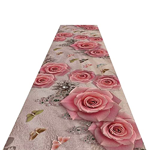 ZIMGOD Läufer Rosa Flurläufer, Romantische Teppichläufer - 3D-Rosenblumenmuster, Liebeshotel/Hochzeitsort/Korridor-Gang-Teppich, Size : 80CM X 200CM (2.6FT X 6.5FT)