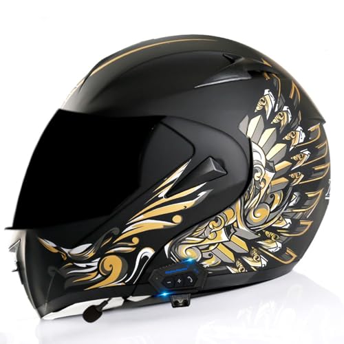 ZHXIANG Integrierter Bluetooth-Motorradhelm, modularer Flip-Integral-Motorradhelm, Offroad-Motorrad-Straßenfahrradhelme, Motorradhelm mit doppelter Sonnenblende, DOT/ECE-Zulassung N,S=55-56CM