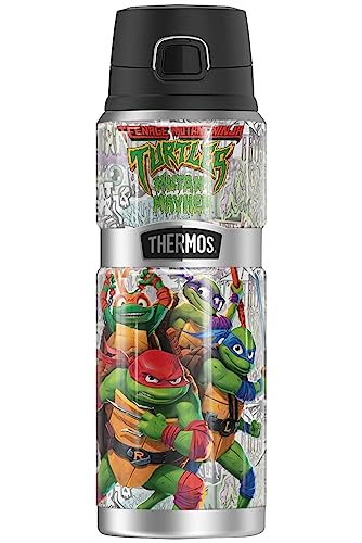 Teenage Mutant Ninja Turtles: Mutant Mayhem OFFICIAL Logo And Turtles THERMOS STAINLESS KING Stainless Steel Drink Bottle, Vacuum insulated & Double Wall, 24oz