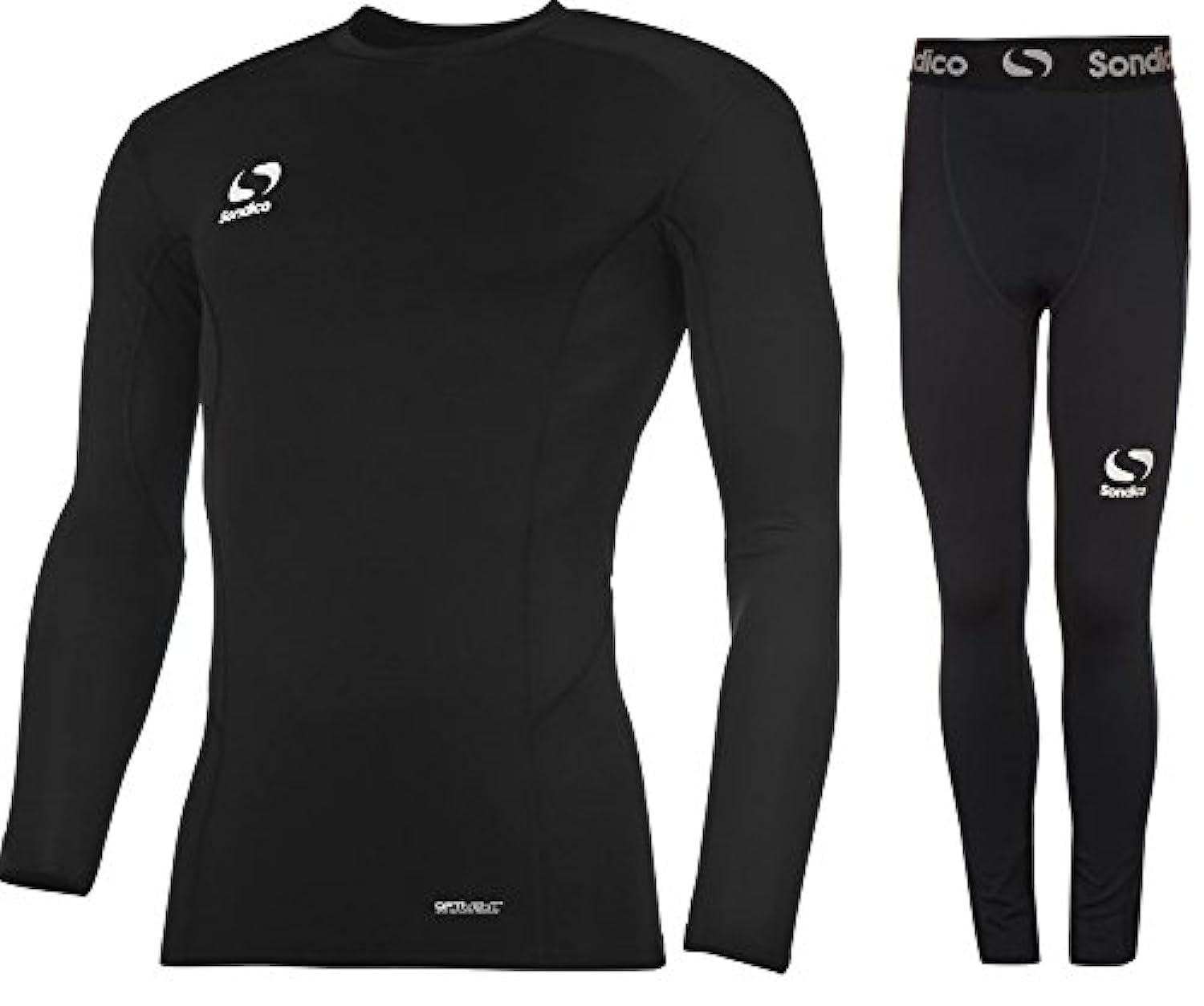 Sondico Jungen Base-Layer-Strumpfhosen und -Oberteil, mit Hose, für Jungen ab 13 Jahren, L/S, schwarz