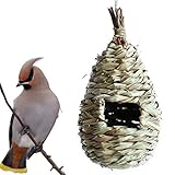 Yuehuam 6 Stück Strohgewebte Vögel Käfig Gras Vogelhütte Handgewebte Hängende Kolibri Hausgarten Ornament Schutz für Vögel 11 * 22Cm