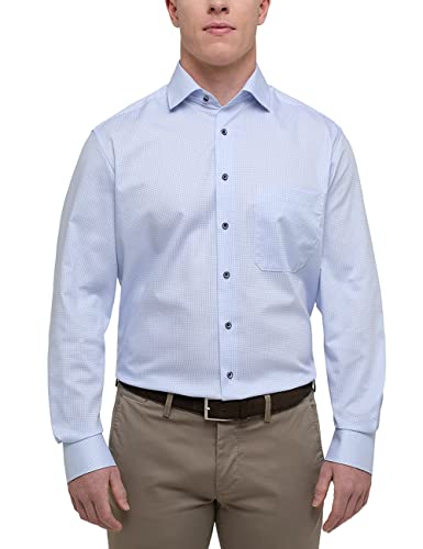 eterna, Langarmhemd aus 100% Baumwolle mit kleinem Karo - Comfort Fit Größe 45, Farbe hellblau