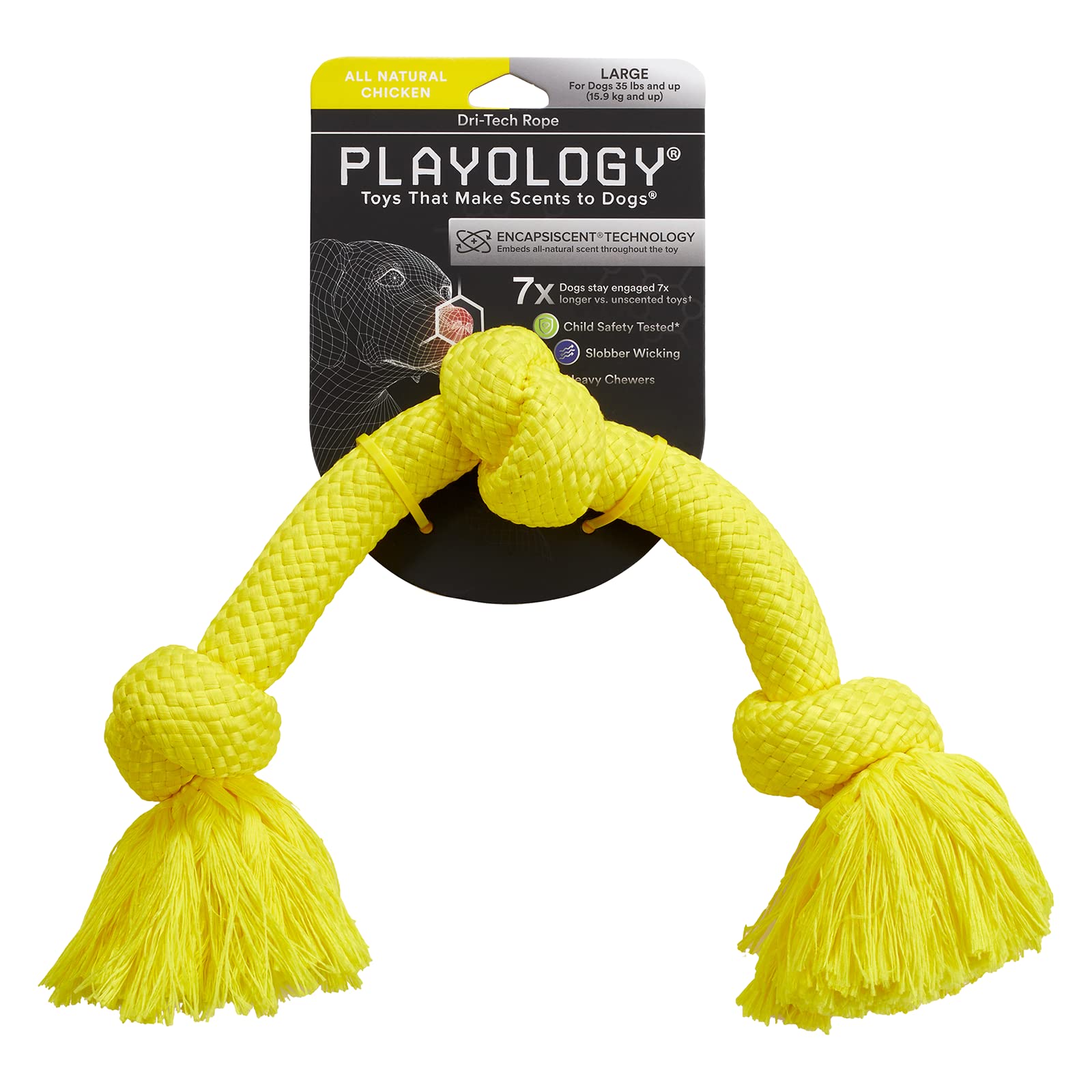 Playology Dri Tech Kauspielzeug für Hunde aus Seil, für große Hunderassen (ab 15,9 kg), Huhnduft, Hundespielzeug für schwere Kauer, ansprechend, natürlich, interaktiv und ungiftig