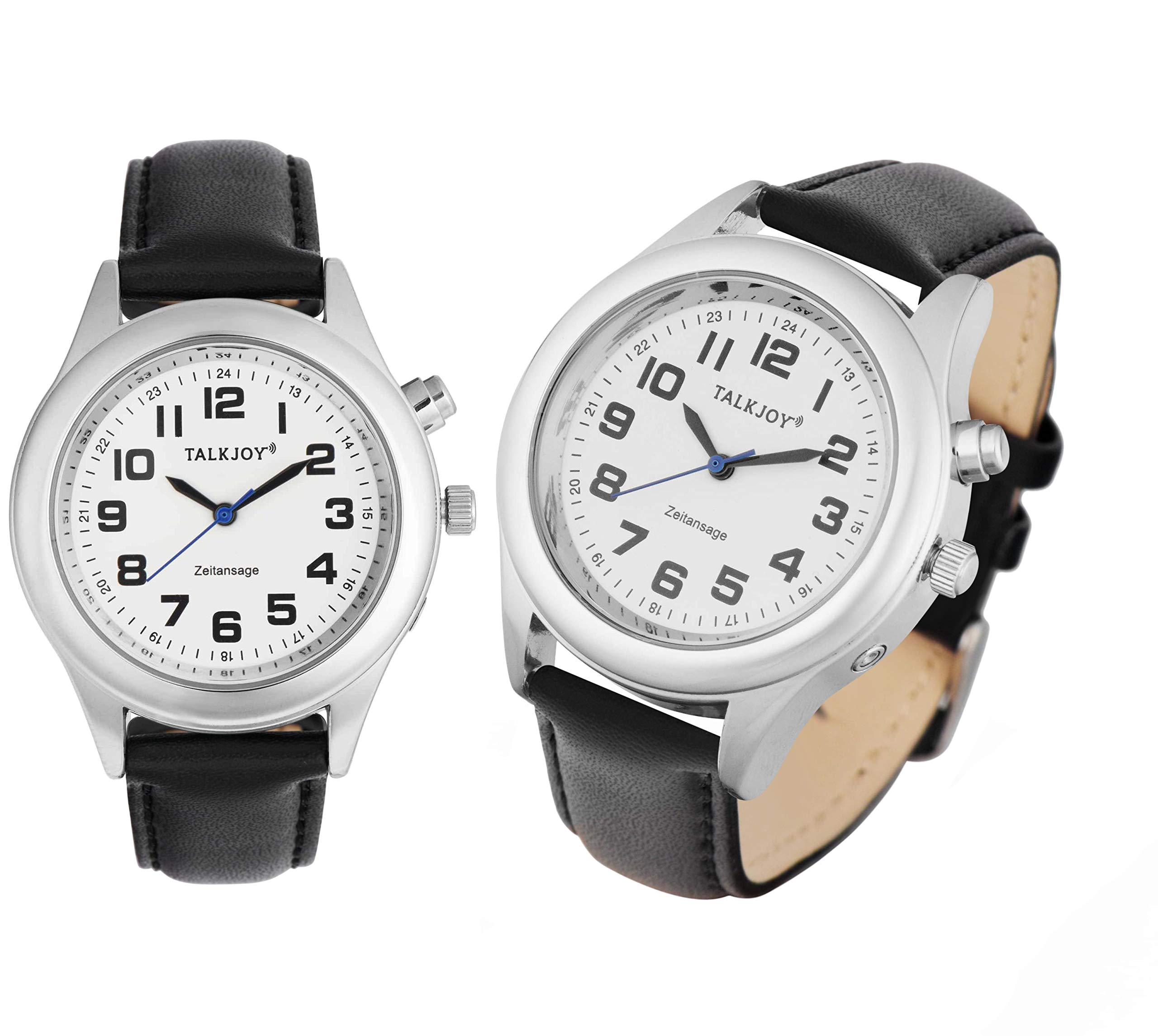 TalkJoy Lederarmband Damen Sprechende Armbanduhr Silber Uhr Senioren Blindenuhr Sprachfunktion