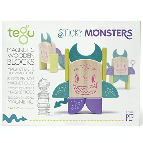 Tegu Sticky Monsters PIP Magnetisches Holzblock-Set - 8 Stück
