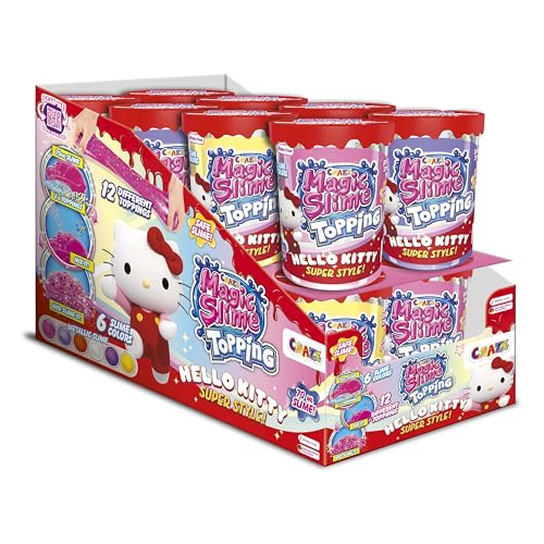 CRAZE Magic Slime Topping Hello Kitty, 16 Dosen Schleim für Kinder, Jede Dose enthält 70 ml Schleim und Zwei Toppings, Schleimfarben und zufällige Toppings