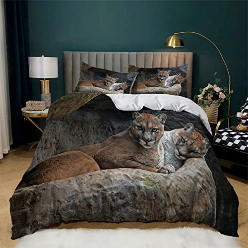 MAQUE Bettwäsche 135x200 - brauner Puma Bettwäsche-Sets mit Reißverschluss - Flauschige Mikrofaser Bettbezug 135x200 und 2 Kissenbezug 80x80 für Jungen