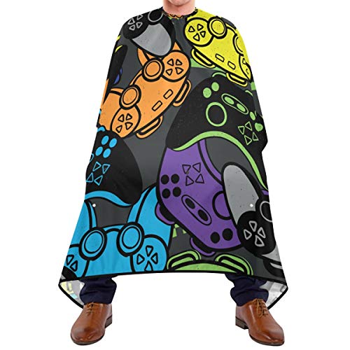 Shaving Beard Hairdressing Haircut Capes - Bright Pattern Game Joysticks Professional Waterproof with Snap Closure Adjustable Hook Unisex Hair Cutting Cape