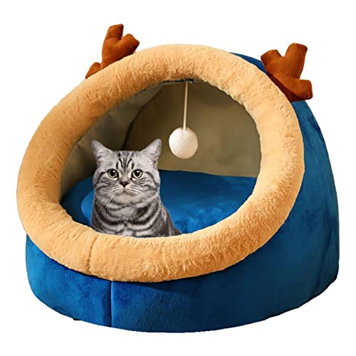 Bestlle Katzenbetthöhle | Waschbares, gemütliches Haustierbett mit interaktivem Katzenspielzeug und abnehmbarem, gepolstertem Kissen - Warmes Welpenhaus mit Rutschfester Unterseite für Katzen