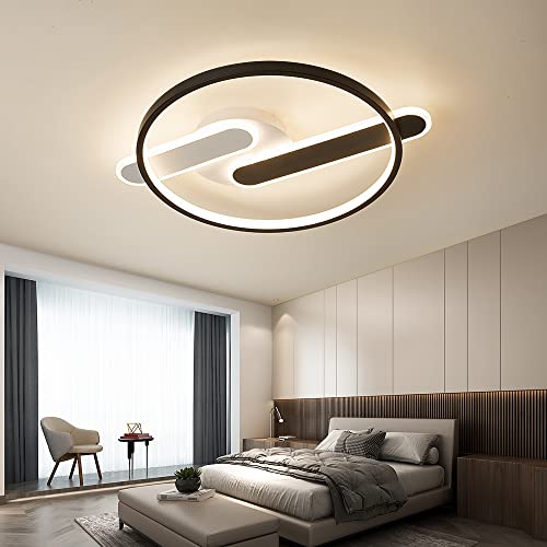 LED Deckenleuchte Deckenlampe SX87 mit Fernbedienung Lichtfarbe/Helligkeit einstellbar dimmbar weiß schwarz lackierte MetallrahmenLED Schlaffzimmerleuchte ceiling light (SX8778WB Ø 52cm)