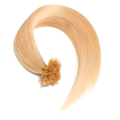Weißblonde Keratin Bonding Extensions aus 100% Remy Echthaar/Human Hair 300 0,5g 50cm Glatte Strähnen - U-Tip als Haarverlängerung und Haarverdichtung - Farbe: #60 Weißblond