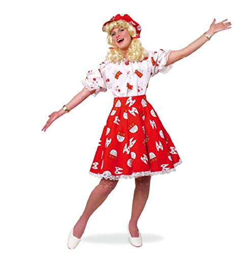 Damen-Kostüm Kölle-Alaaf Karneval Narren buntes Kleid kurz rot weiß Gürtel (46)