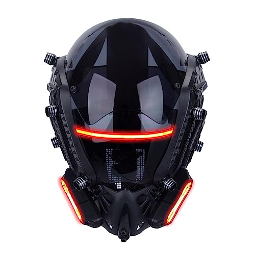 SUNDARE Future Punk Mask Helm für Erwachsene, LED Maske Techwear Helm Maske Cosplay Kostüm für Halloween Kostümspiele Partys(Rot)