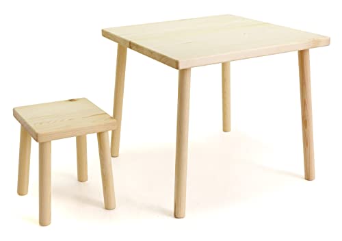 HolzFee Kinder Tisch Stuhl/Hocker Holz Massive Qualität Kiefer naturbelassen