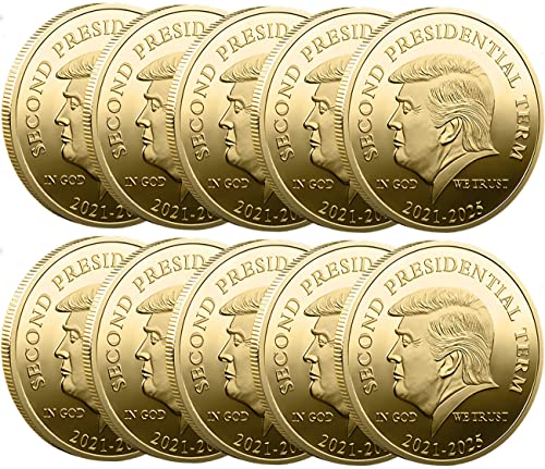 YHYABC 10 Stück 2024 Donald Trump Münzsammlung Patriots Geschenke - Trumpf Erinnerungsstücke Keep America Great Challenge Münze - Vergoldete Sammlermünze, Schutzhülle Inklusive (Color : Gold)