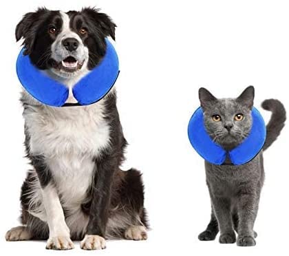 UKCOCO Aufblasbares Haustier-Halsband zur Erholung von Wunden und Heilung von Haustieren, Anti-Biss Weiches Halsband für Hunde und Katzen nach Operationen, Größe M (blau)
