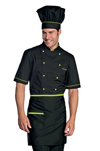 Kochjacke Bäckerjacke Kochbekleidung schwarz grün mit Kochjackenknöpfe Größe M