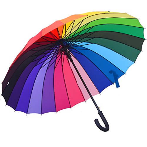 Regenschirm XXL Gross Schirm Stahlrahmen Umbrella Dreifacher Klappbarer 24 Rib Taschenschirme Stockschirme Windbeständiger(Rainbow Cane Stick, One Size)
