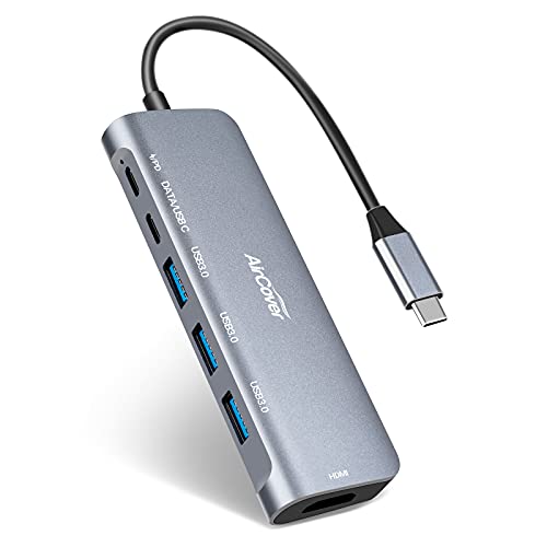 USB C Hub, 6-in-1 USB C Adapter mit 4K HDMI, Stromversorgung, USB-C-Datenanschluss, 3 USB-3.0 Anschlüsse, Kompatibel für MacBook, iPad Pro, Surface Go, Pixelbook, XPS, Nintendo Switch und mehr