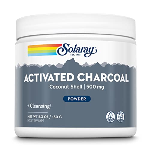 Solaray Activated Charcoal Pulver | 1/2 Teelöffel enthält 500mg Aktivkohle | 150g pro Dose| vegan | glutenfrei | laborgeprüft | ohne Gentechnik | Nahrungsergänzungsmittel mit Aktivkohle aus Kokosnuss