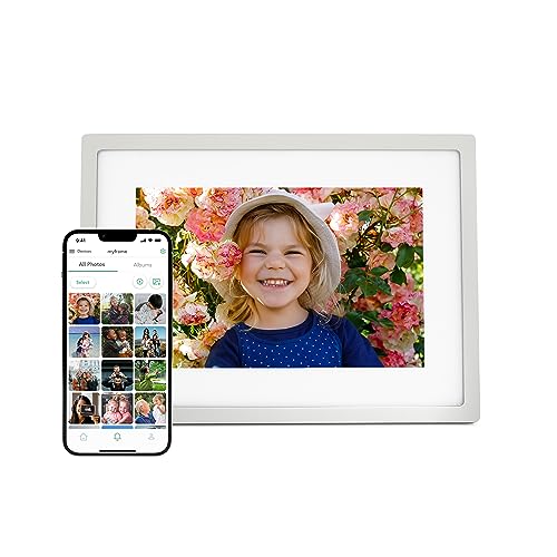 Skylight Rahmen: 10 Zoll WiFi Digitaler Bilderrahmen mit Last von Telefon Fähigkeit, Touchscreen Digitaler Fotorahmen Display - Geschenk für Freunde und Familie - Silber