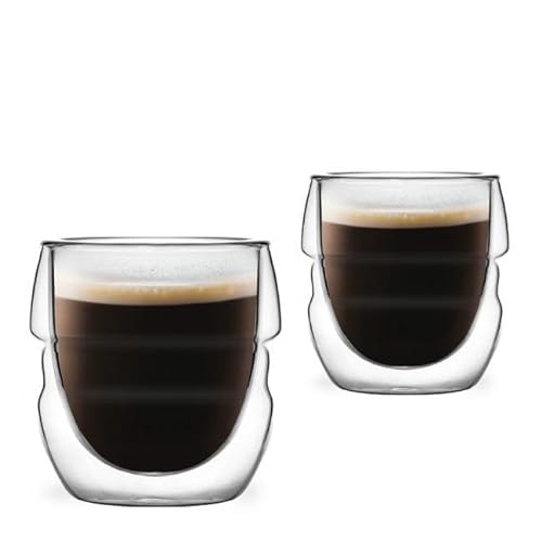 Vialli Design Set Thermogläser Doppelwandig Espresso 2x70 ml, Gläser für Macchiato Ristretto, Sferico Kollektion, Espressotassen, Kaffeetassen, Kaffeegläser, Hitzebeständiges Glas, Transparente