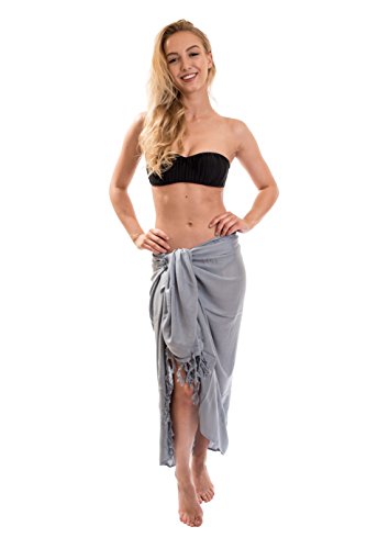 Ciffre Sarong Pareo Lunghi Dhoti Wickelrock Standtuch Halstuch Stickerei Tolles Muster Grau