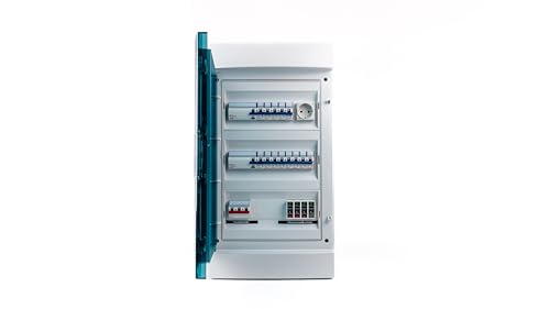Sicherungskasten Feuchtraum IP65 Aufputz 3-reihig Stromverteiler verdrahtet mit Hauptschalter, FI-Schutzschalter, Sicherungen, Servicesteckdose und Überspannungsableiter
