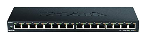D-Link DGS-1016S 16-Port Gigabit Unmanaged Switch, lüfterlos, niedriges Profil, Metallgehäuse, Desktop/Wandhalterung, Plug-and-Play, 802.1p QoS, 802.3az EEE schwarz DGS-1016S