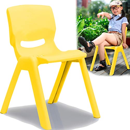 Kinderstuhl mit gummierten Füßen bis 100kg belastbar stapelbar und kippsicher Indoor und Outdoor geeignet (aus Kunststoff) (Gelb)