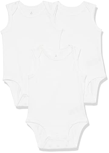 Amazon Aware Unisex Baby Ärmelloser Body Baumwoll-Stretchjersey, 3er-Pack, Weiß, 18 Monate