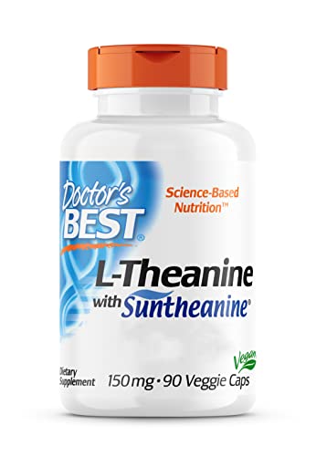 Doctor's Best, L-Theanine mit Suntheanine, 150 mg, 90 vegane Kapseln, Laborgeprüft, Sojafrei, Glutenfrei, Ohne Gentechnik, Aminosäure